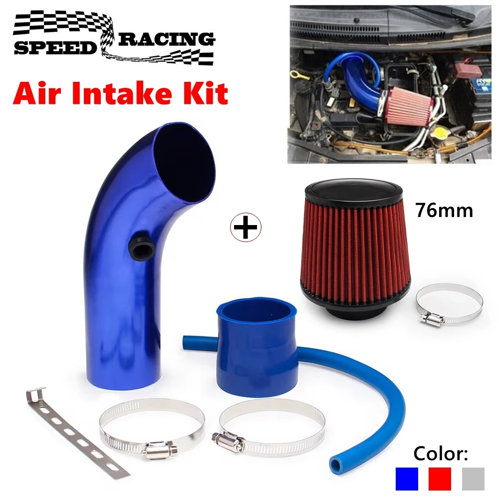 3" Cold Air Intake Pipe Kit & 76mm Air Filter, Car Cold Air Intake Turbo Filter Aluminum Air Filter Induction Flow Hose Pipe Kit