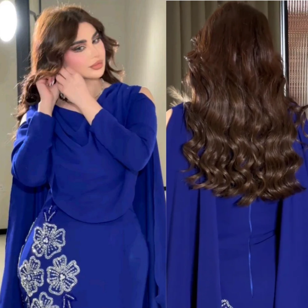 Customized Evening Saudi Arabia Satin Beading Flower Celebrity A-line V-neck Bespoke Occasion Gown Midi Dresses