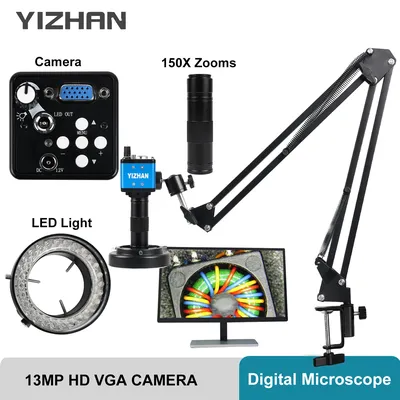 Zoom 150X Full HD Camera VGA/HDMI Port Industrial Microscope Adjustable Metal Arm Stand Bracket For PCB Soldering Phone Repair