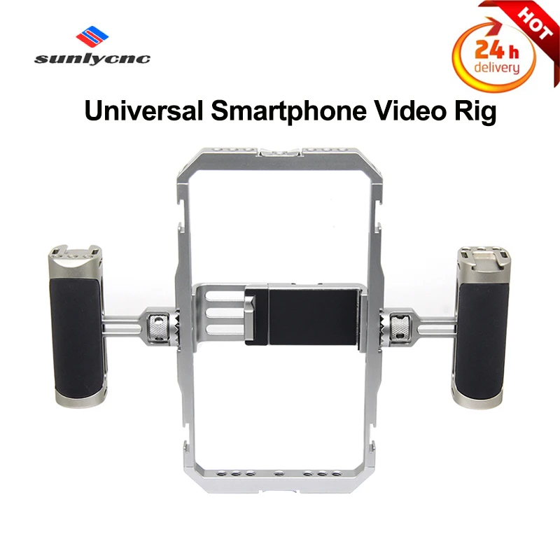 Sunlycnc Universal Smartphone Video Rig with Double Handles Phone Cage for iPhone 14 13 15 Pro Max Samsung S23 Ultra Smartphone