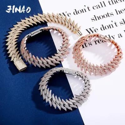 JINAO New 20mm Thorns Big Box Buckle Cuban Heavy Bracelet Copper Material Prong Setting 3A CZ