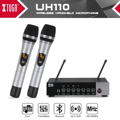 XTUGA UHF Dual Channel Wireless Handheld Microphone,Easy-to-Use Karaoke Bluetooth Microphone with