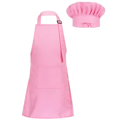 Child Kids Adjustable Apron and Chef Hat Set Kitchen Cooking Uniform Baking Painting Training Wear