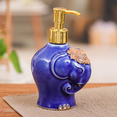 'Elephant-Shaped Crackled Blue Celadon Ceramic Soap Dispenser'