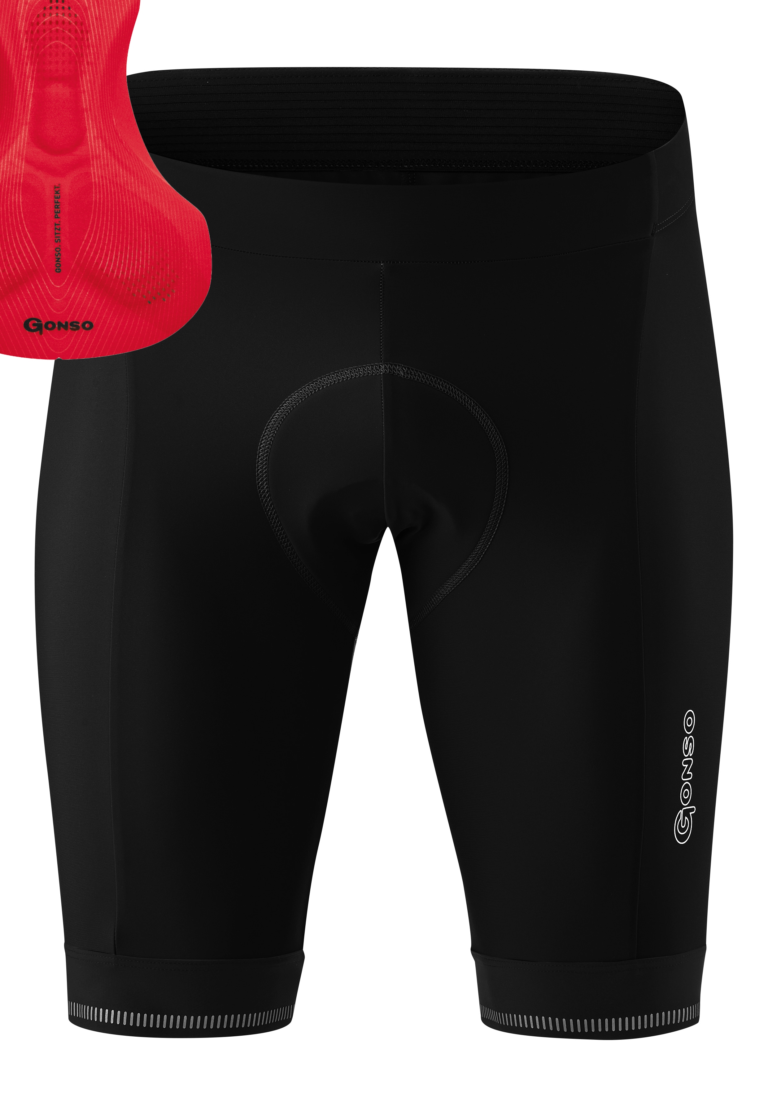 Fahrradhose GONSO "SITIVO M 0", Herren, Gr. S, Normalgrößen, schwarz (rot), 65% Polyamid, 35% Elastan, Hosen, Herren Radhose mit innovativem Sitzpolsterkonzept Image