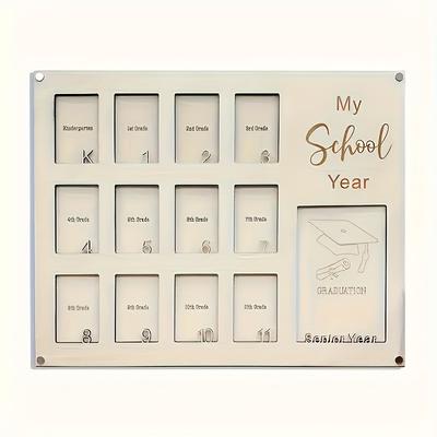 "TEMU 1pc Graduation Year Wooden Photo Frame - Contemporary Square Collage Display With Customizable School Year & Track Slots, 15.74" X ", Photo Collections, Graduation Party Decorations" Image
