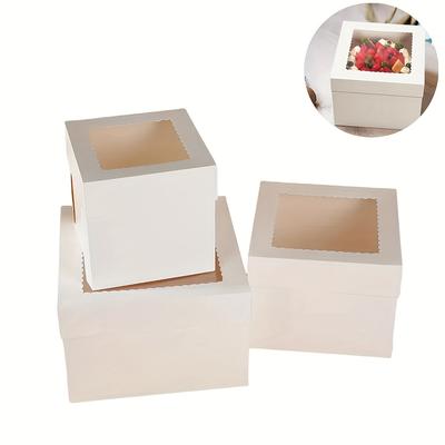 TEMU Gdgdsy Tall Cake Box With Window - 1pc White Square Bakery Box, Paper Material, Food Contact Safe, Large Multi-layer Cake Carrier, With Transparent Lid For Cake Display & Gift Giving