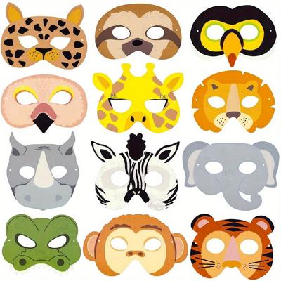 TEMU 12 Pcs Animal Masks: Jungle Birthday Party Games - Funny Animal Pattern Masks - Zoo, Jungle, Theme - Birthday Supplies - Paper Masks - No Electricity Required Image