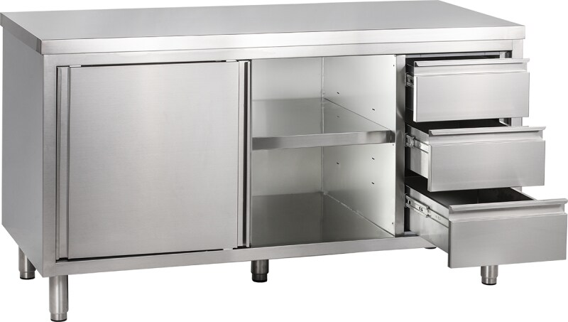 KBS Gastrotechnik Arbeitsschrank mit Schiebetüren und Schubladenblock B 180cm x T 60cm Image