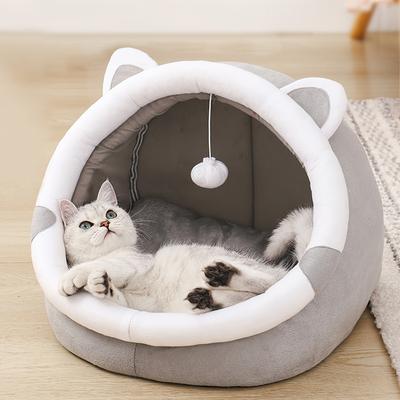 TEMU 1-piece Convertible Ear Pet Bed With Ball Toy, Polyester Fiber Material, Cozy Open-topped Nest For Small To Medium Cats And Dogs, Indoor Sleeping Lounge