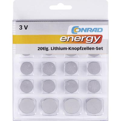 Conrad energy Knopfzellen-Set Je 2x CR1025, CR1620, CR1632, CR2016, CR2430, CR2450, sowie je 4x CR20 Image