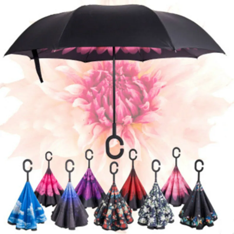 Reverse Regenschirm Doppel-schicht Lange Griff Dach männer Und frauen Custom Winddicht Auto Falten Anti-knochen regenschirm