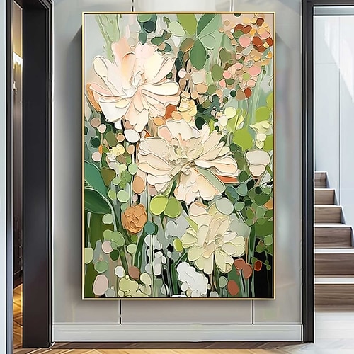 Ölgemälde handgemachte Impressionismus Blumengemälde handgemachte Blumenölgemälde abstrakte Rose Blumenmalerei Blumenlandschaftsmalerei Blumenwandkunst Leinwand Frühlingsgemälde für Wohnzimmer Image