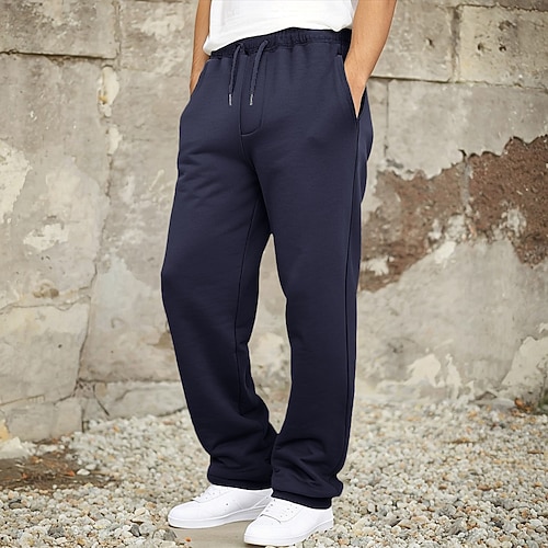 Herren Jogginghose Fleecehose Hose Gerade geschnittene Sweatpants Kordelzug Elastischer Bund Baggy Einfach Komfort Warm Volle Länge Outdoor Lässig Täglich Sport Basic Schwarz Marineblau Mikroelastisch Image