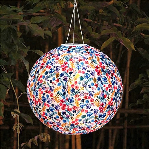 12 Zoll (30 cm) Solar-Kugellaterne im chinesischen Stil, wasserdichtes IP65-Nylon-Hänge-LED-Licht für den Außenbereich, warmweiß, für Garten, Party, Hofdekoration Image