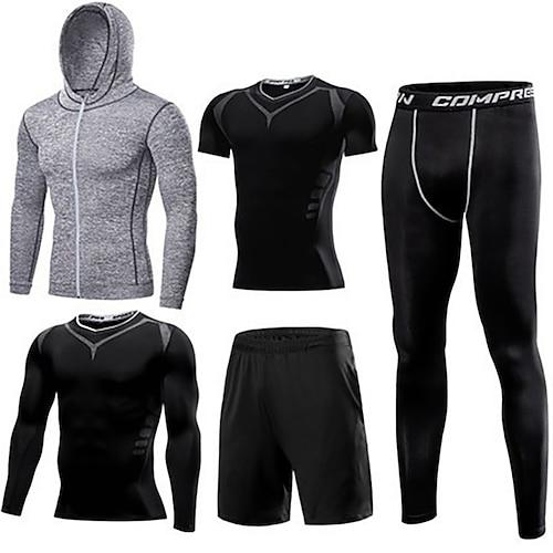 Herren Sportbekleidungsset Fitness-Kleidungsset Sportlich Langarm warm halten Atmungsaktiv Rasche Trocknung Fitness Fitnesstraining Laufen Sportbekleidung Sportkleidung Einfarbig Schwarz Weiß Blau