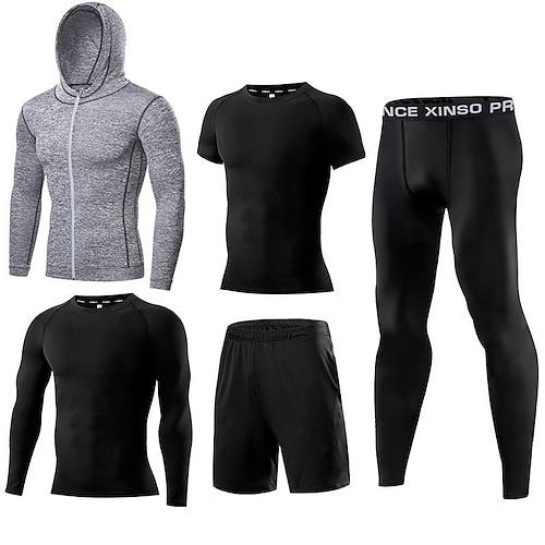 Herren Sportbekleidungsset Fitness-Kleidungsset Sportlich Langarm warm halten Atmungsaktiv Rasche Trocknung Fitness Fitnesstraining Laufen Sportbekleidung Sportkleidung Einfarbig Schwarz Weiß Blau