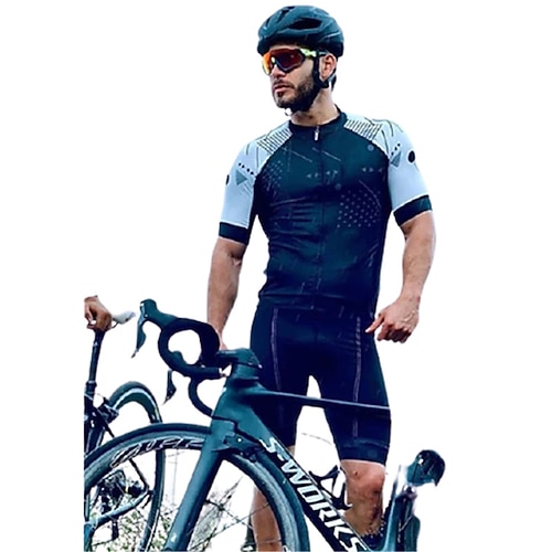 Radtrikot langarm mit Shorts Triathlon Triathlonanzug dunkelblau Fahrrad schnell trocknend Sport gemusterte Kleidung Bekleidung