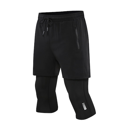 Herren Kompressionshose Laufhose Lang Kurz Laufhose Lang Tights Running Kordelzug 2 in 1 Reißverschlusstasche Basisschicht Sportlich Athleisure Sommer Frühling Spandex Schnelltrocknend Weich Image