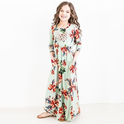 kinderkleidung Mädchen Kleid Blumen Langarm Täglich Strand Rüschen Boho Schön Polyester A Linie Kleid Frühling Herbst 3-12 Jahre Hellblau Rosa Schwarz Image