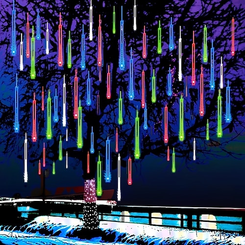 LED fallende Regenscheinlichter 11,8 Zoll 8 Röhren 144 LED Regentropflichter Außen Eiszapfen Schnee Meteor Dusche Lichter für Hochzeitsfeier Feiertagsgarten Dekoration Image