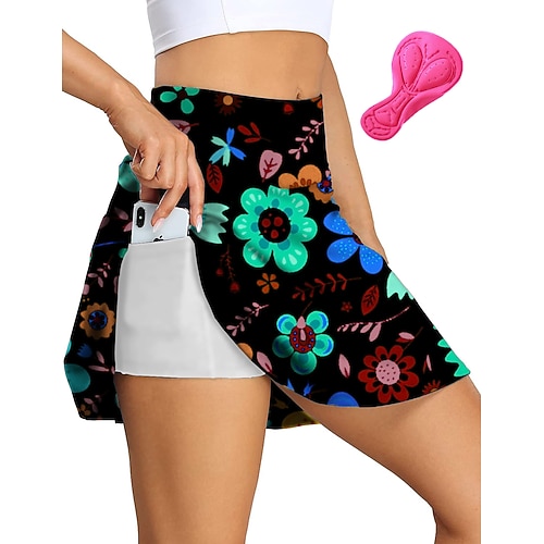 Damen Blumenmuster Tasche Fahrradrock Fahhrad Unterteile Mountainbike MTB Straßenradsport Sport 3D-Polster Radfahren Schnelltrocknend Feuchtigkeitsableitend Blau Dunkelgrün Spandex Bekleidung Image