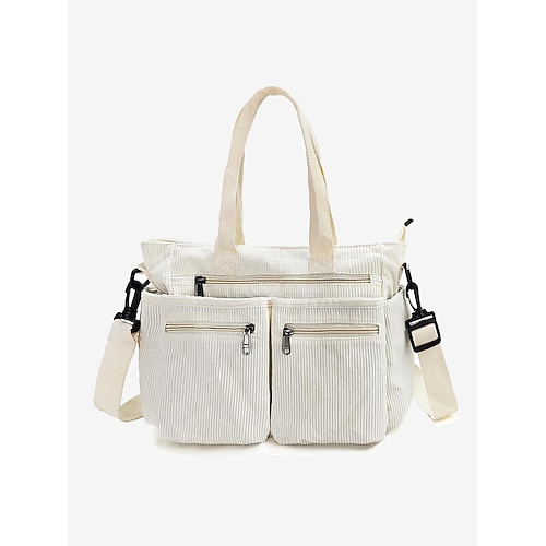 Vintage Cord-Einkaufstasche mit mehreren Reißverschlusstaschen - lässige Handtasche für Damen