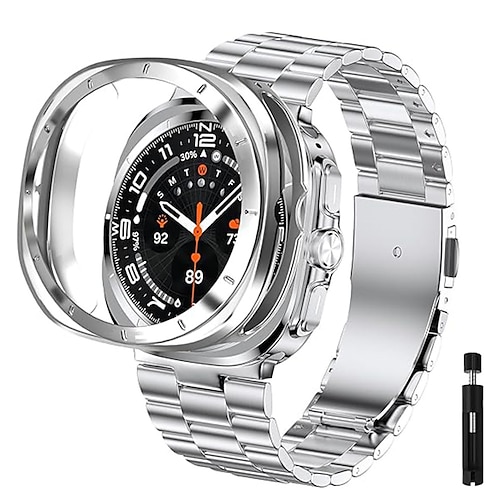 Uhrenarmband für Samsung Galaxy Watch 7/6/5/4 40/44mm, Watch 5 Pro 45mm, Watch 6 Classic 43/47mm, Watch 4 Classic 42/46mm Ultra ansehen Edelstahl Ersatz Gurt mit Entfernungswerkzeug Verstellbar Image
