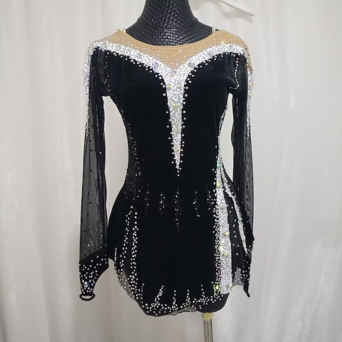 schwarze Eiskunstlaufkostüme Leistungskostüme Graduierungskostüme Wettkampfkostüme Kinder- und Erwachsenenkostüme Damenstile Image