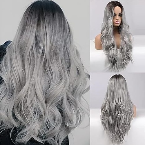 parrucca parrucche sintetiche lunghe per donne parrucche per capelli ondulati naturali parte centrale parrucche resistenti al calore dall'aspetto naturale