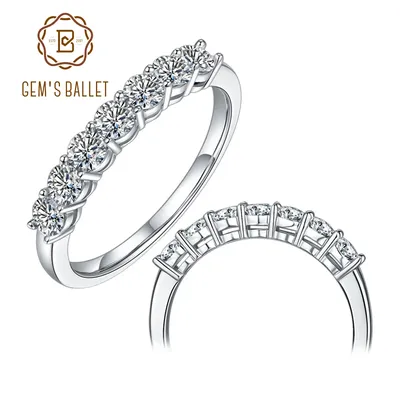 GEM'S BALLET 14K White Gold Moissanite Jewelry 0.7Ct VVS1 Classic Style Moissanite Diamond Eternity