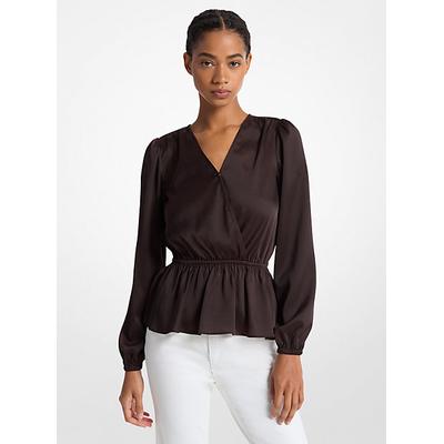 Michael Kors Crinkled Satin Long-Sleeve Top Brown XS