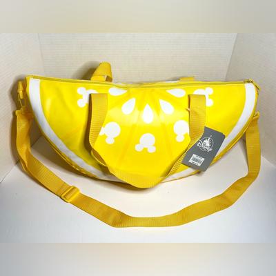 Disney Bags | Disney Lemon Shape Insulated Tote Short Double Straps Adjustable Long Strap Nwt | Color: White/Yellow | Size: 20” X 10” X 7”