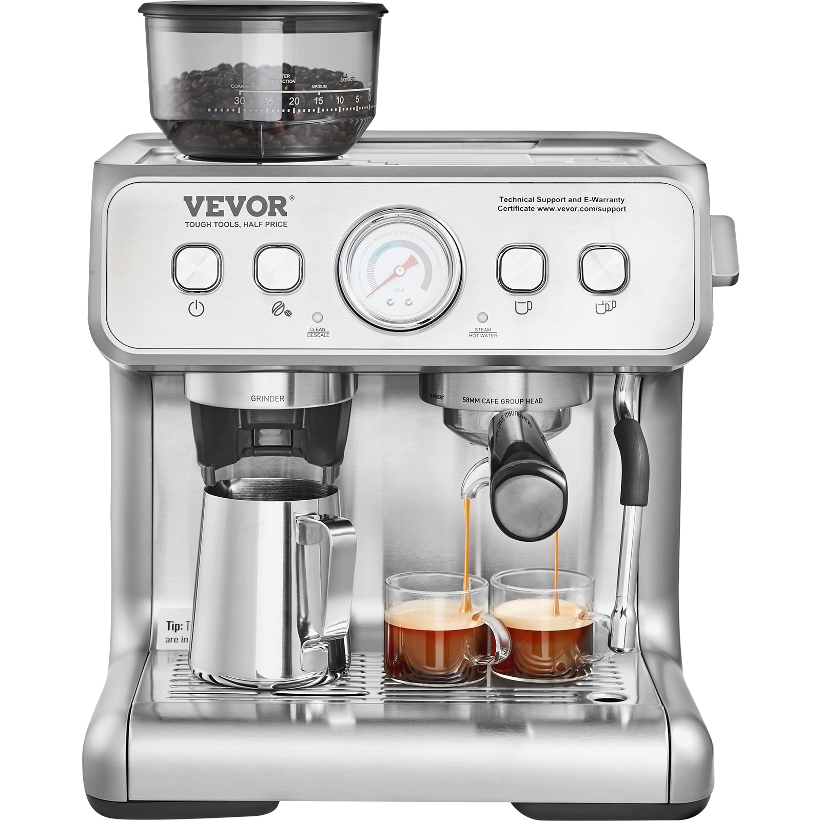 Espresso Machine with Grinder for Cappuccino Latte Machiato PID Control System - 15 Bar