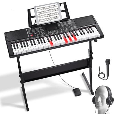 61 Key Digital Keyboard Piano, Electric Portable Piano Keyboard Kit with Built-In Dual Speakers Headphones Microphone