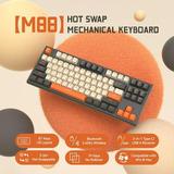 ZIYOULANG M88 Wireless Gaming Keyboard Hot Swappable TKL Mechanical Keyboard Bluetooth/2.4Ghz Dual Mode Connect Type C/USB A 2-in-1 Receiver 87 PBT Keycaps Red Switch for PC/MAC - Grey & Orange