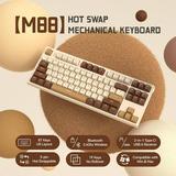 ZIYOULANG M88 Wireless Gaming Keyboard Hot Swappable TKL Mechanical Keyboard Bluetooth/2.4Ghz Dual Mode Connect Type C/USB A 2-in-1 Receiver 87 PBT Keycaps Red Switch for PC/MAC - Milk Tea