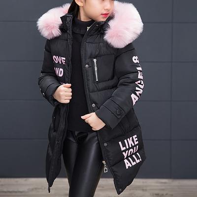 Girls' 3D Letter Down Coat Puffer Jacket Long Sleeve Winter Basic Kids 4-12 Years School Street Daily