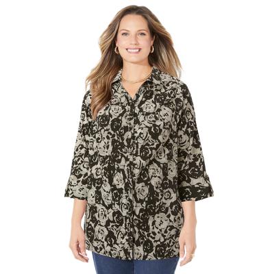 Plus Size Women's The Timeless Blouse by Catherines in Black Houndstooth Floral (Size 1X)