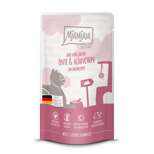 12x 125g MjAMjAM Quetschie Ente & Huhn Katzenfutter nass