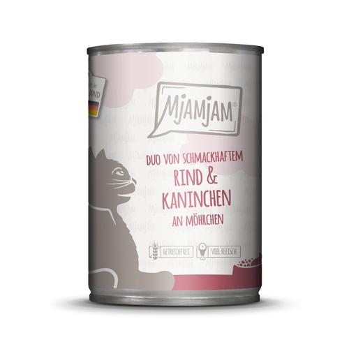 6x400g MjAMjAM Duo schmackhaftes Rind & Kaninchen an Möhrchen Katzenfutter nass