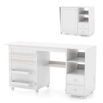 Folding Sewing Cabinet Sewing Machine Table w/ Lockable Casters