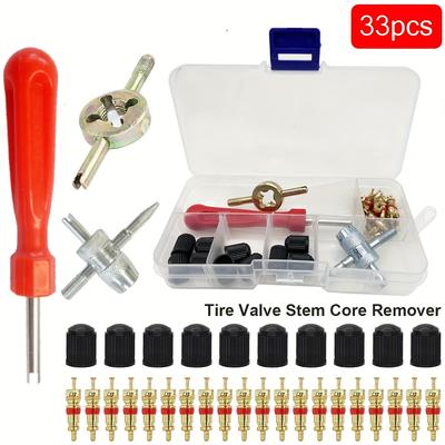 TEMU 33pcs Tire Repair Tool Kit - Slotted Handle, Valve Stem Core Remover & Screwdriver For Cars, Bicycles, Motorcycles