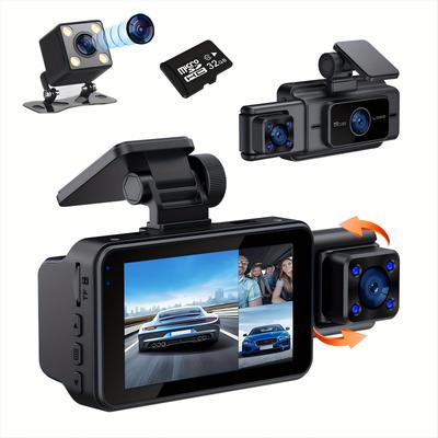 TEMU Upgraded Car , 4k + 1080p Dashcam And -in And Rear Cameras, Dashcam 32gb , 3.0- Ips Dashcam, 170Â° , 3- Dashcam