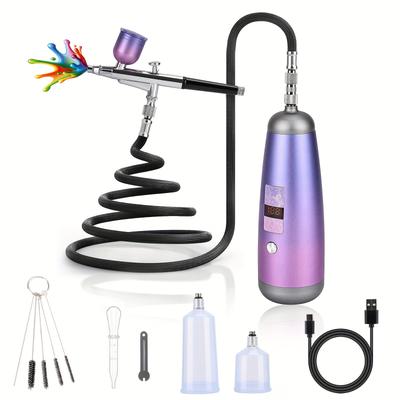 TEMU Airbrush Kit For Nails 32psi Air Brush Kit With Air Compressor Cordless Airbrush Machine For Makeup, Painting, Model Or Cake, Purple