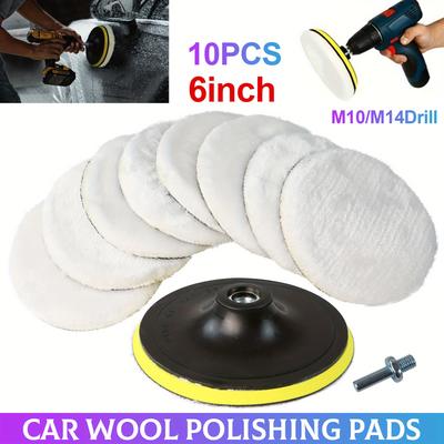 TEMU Set Of 10pcs (8 Wool Pads With Suction Cups And Lead Screws) For Car Polishing, Including 3/4/5/6/7 Inch Buffing Wheels, For Use With M10/m14 Drill Connectors For Automotive And Styling. Image