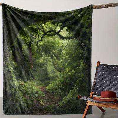 TEMU 1pc Vintage Trees & Vines Print Flannel Blanket - Soft Warm Throw For Sofa Bed Car Camping Office - Cozy Home Decor Gift, Picnic Blanket, Decorative Gift Image