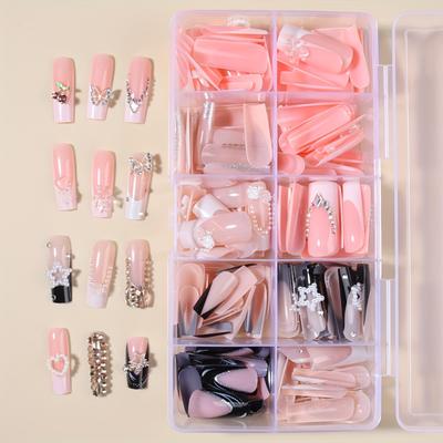 TEMU 240pcs Y2k -on Set - Long , Rhinestones & , Reusable Fake For And