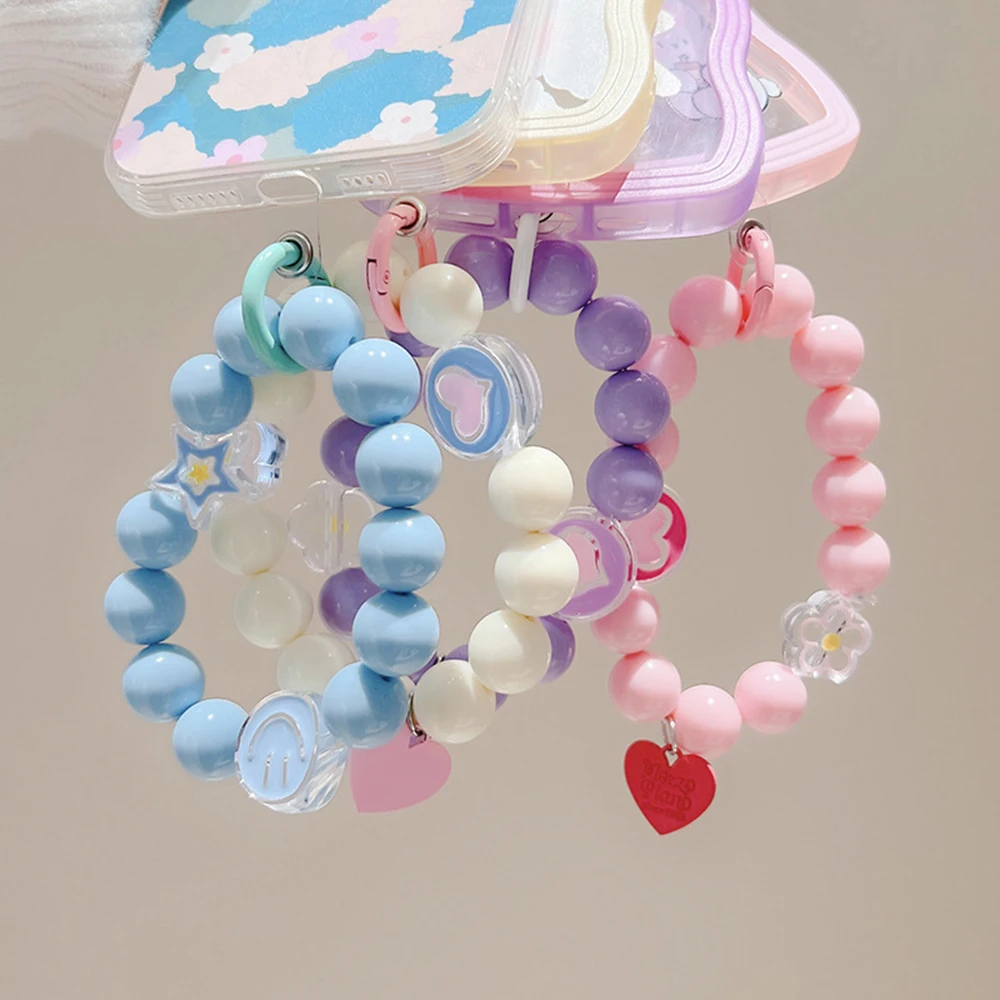 Lanière de téléphone portable perlée couleur bonbon, pendentif Anti-perte pour téléphone portable, dragonne, chaîne en corde, accessoires de téléphone portable