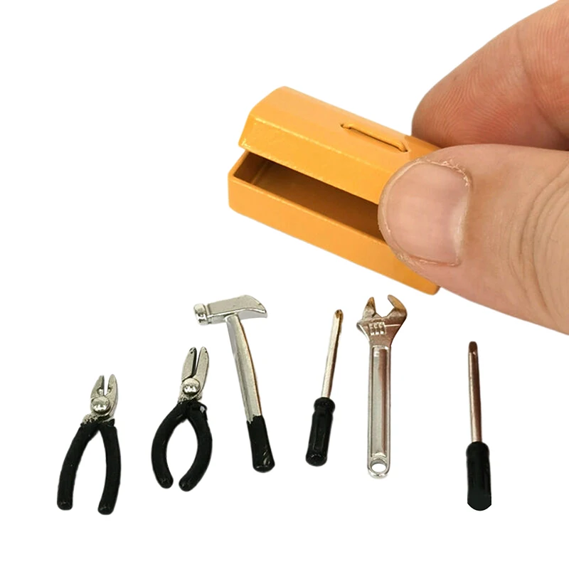 Boîte à outils l'inventaire de maison de course, boîte à outils et 6 outils, ensembles d'outils faits à la main, accessoires de meubles de modèle, décor de maison de beurre, cadeau de jouets, 1